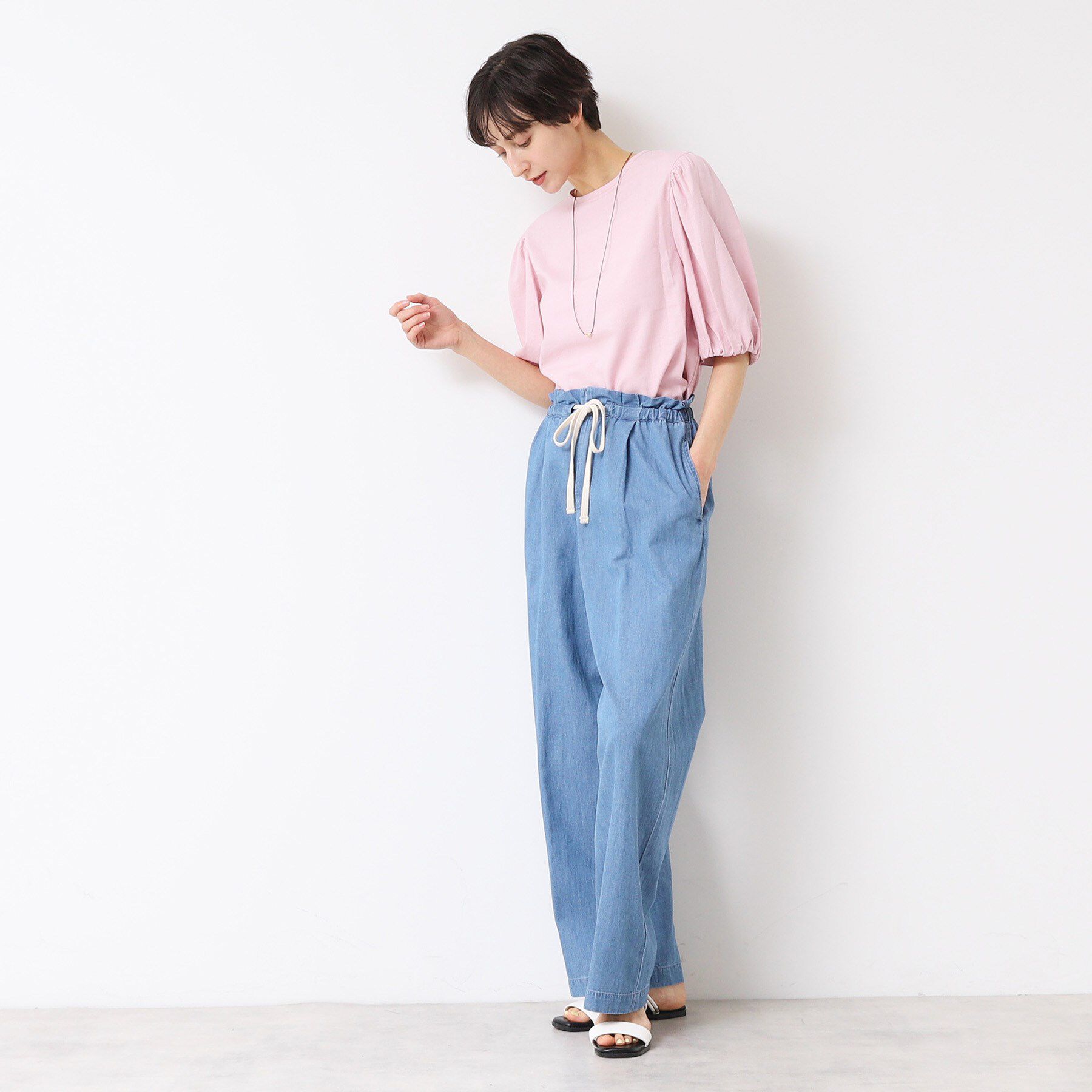 Dessin「【ウエストゴム・洗える】リネンブレンドデニム調イージーパンツ（XS～L）」|その他|