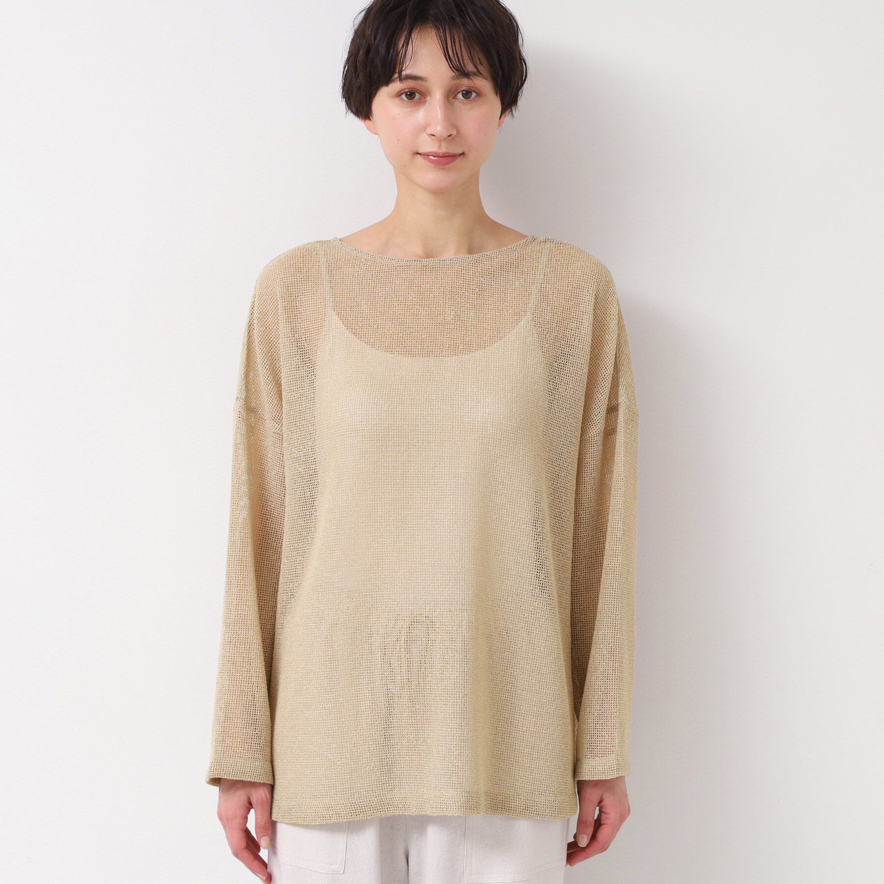 Dessin「【前後2WAY・洗える】ラメ入りオーバーサイズメッシュブラウス」|シャツ・ブラウス|