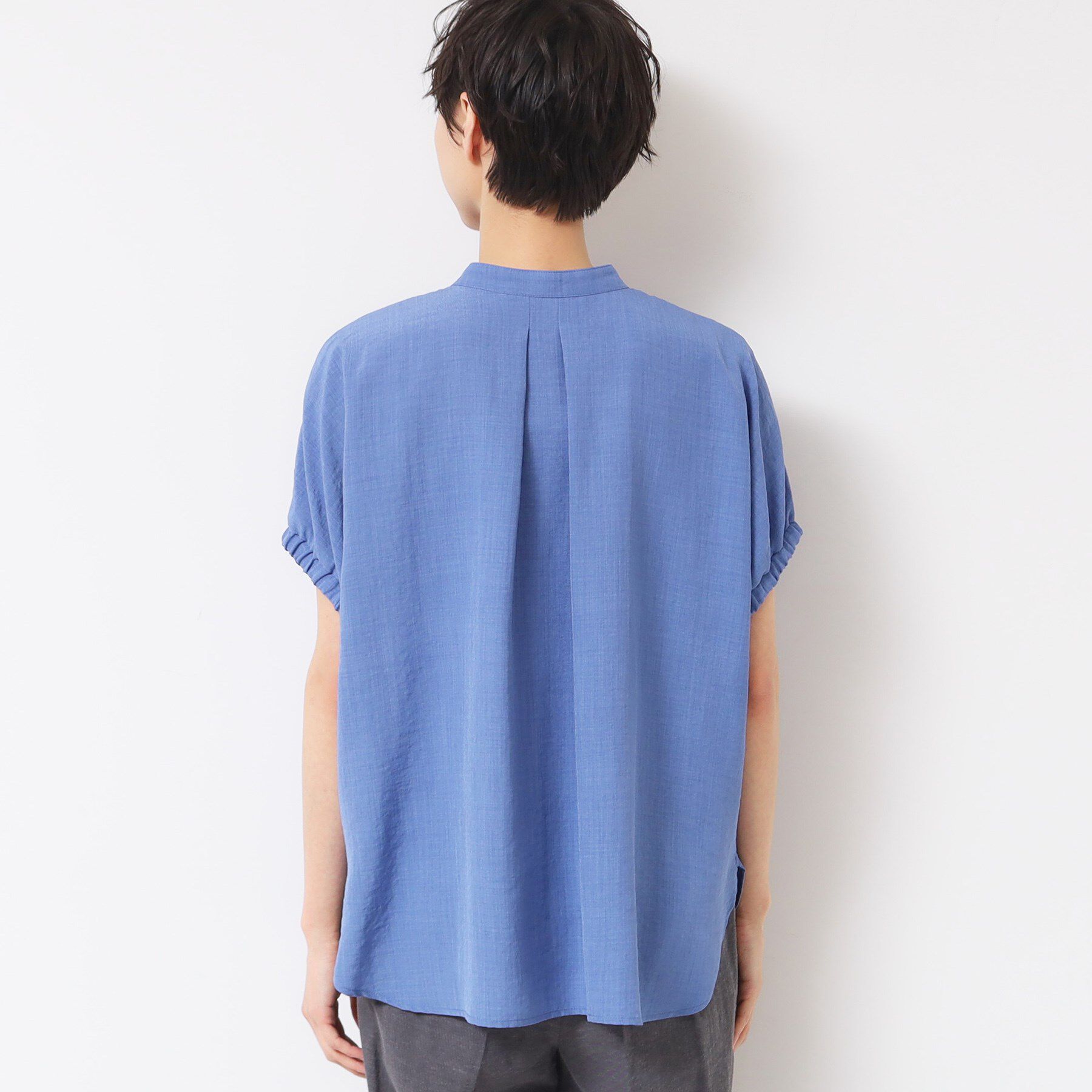 Dessin「【洗える】バンドカラー袖ギャザーブラウス」|シャツ・ブラウス|