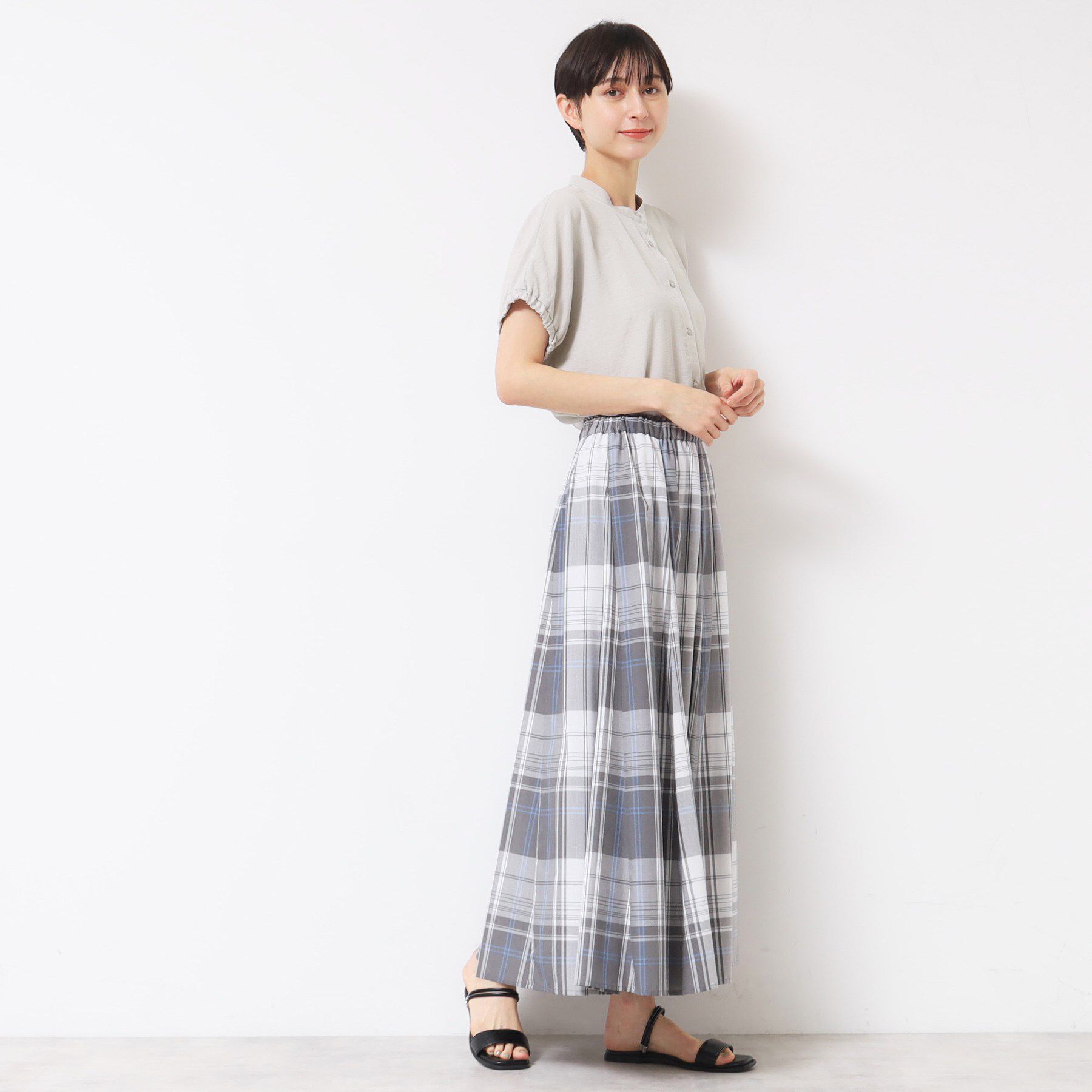 Dessin「【洗える】バンドカラー袖ギャザーブラウス」|シャツ・ブラウス|