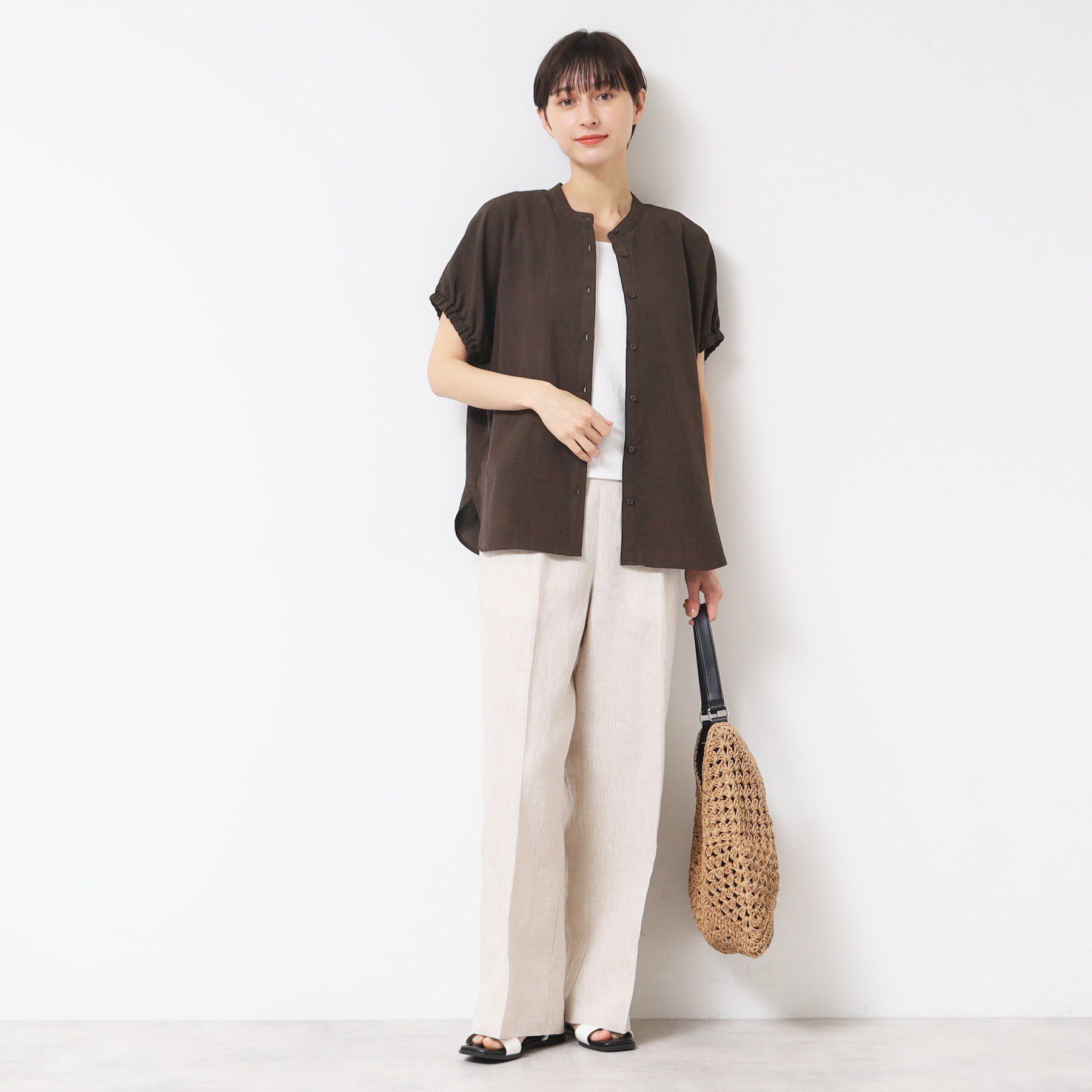 Dessin「【洗える】バンドカラー袖ギャザーブラウス」|シャツ・ブラウス|