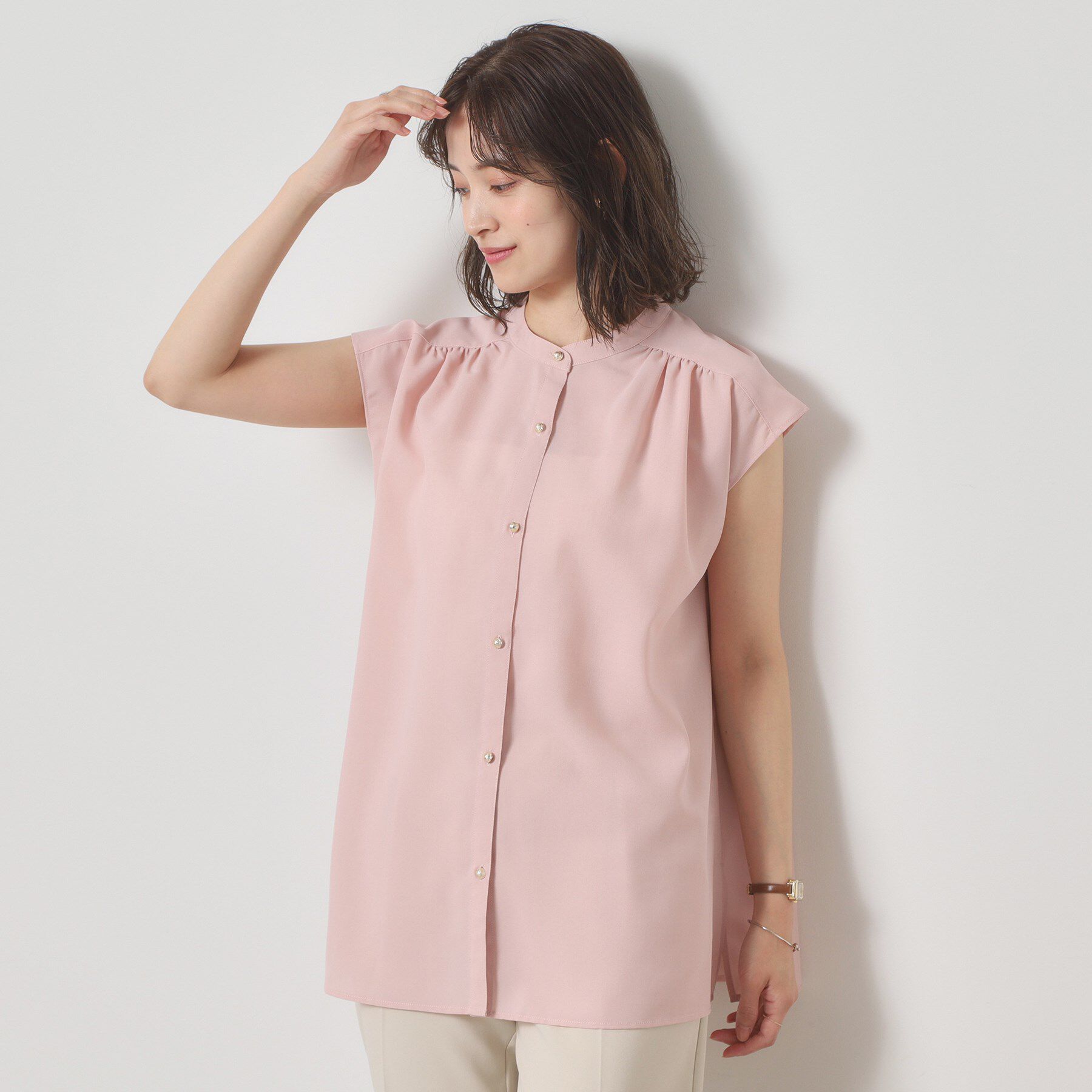 ITS&rsquo;DEMO「【清涼感／手洗い可】麻調前開きブラウス」|シャツ・ブラウス|