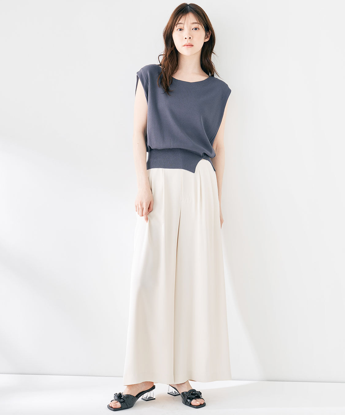 COCO DEAL「コルセットリブワイドパンツ」|スラックス|