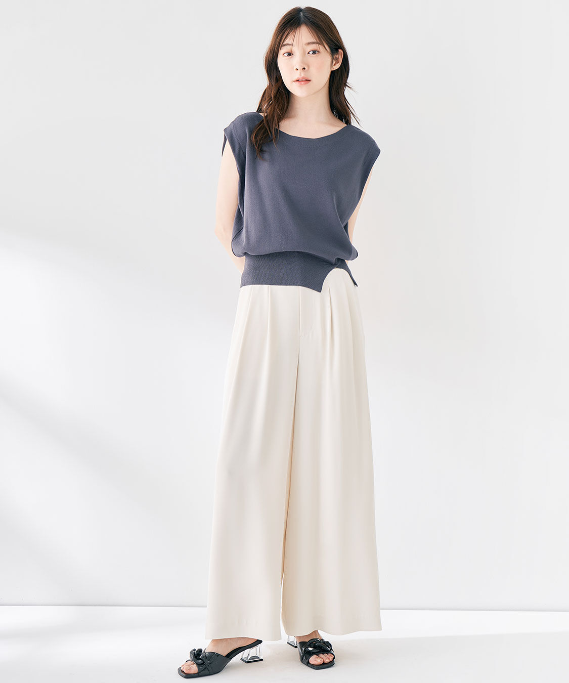 COCO DEAL「コルセットリブワイドパンツ」|スラックス|