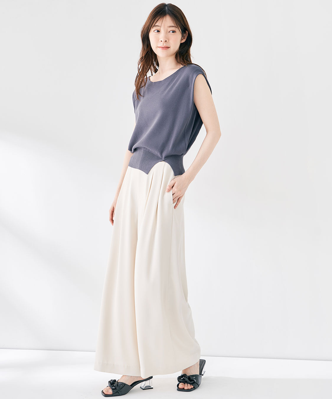 COCO DEAL「コルセットリブワイドパンツ」|スラックス|