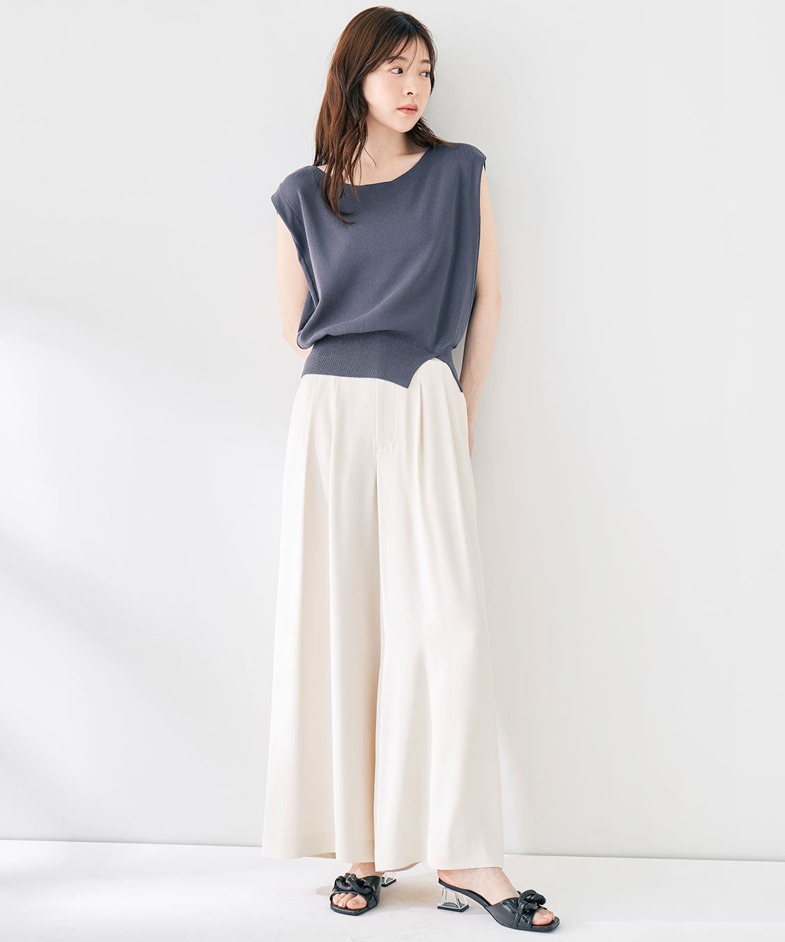 COCO DEAL「コルセットリブワイドパンツ」|スラックス|