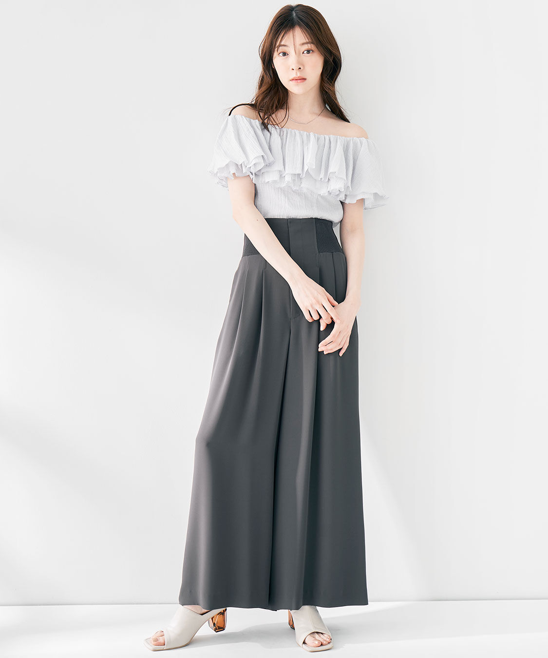 COCO DEAL「コルセットリブワイドパンツ」|スラックス|