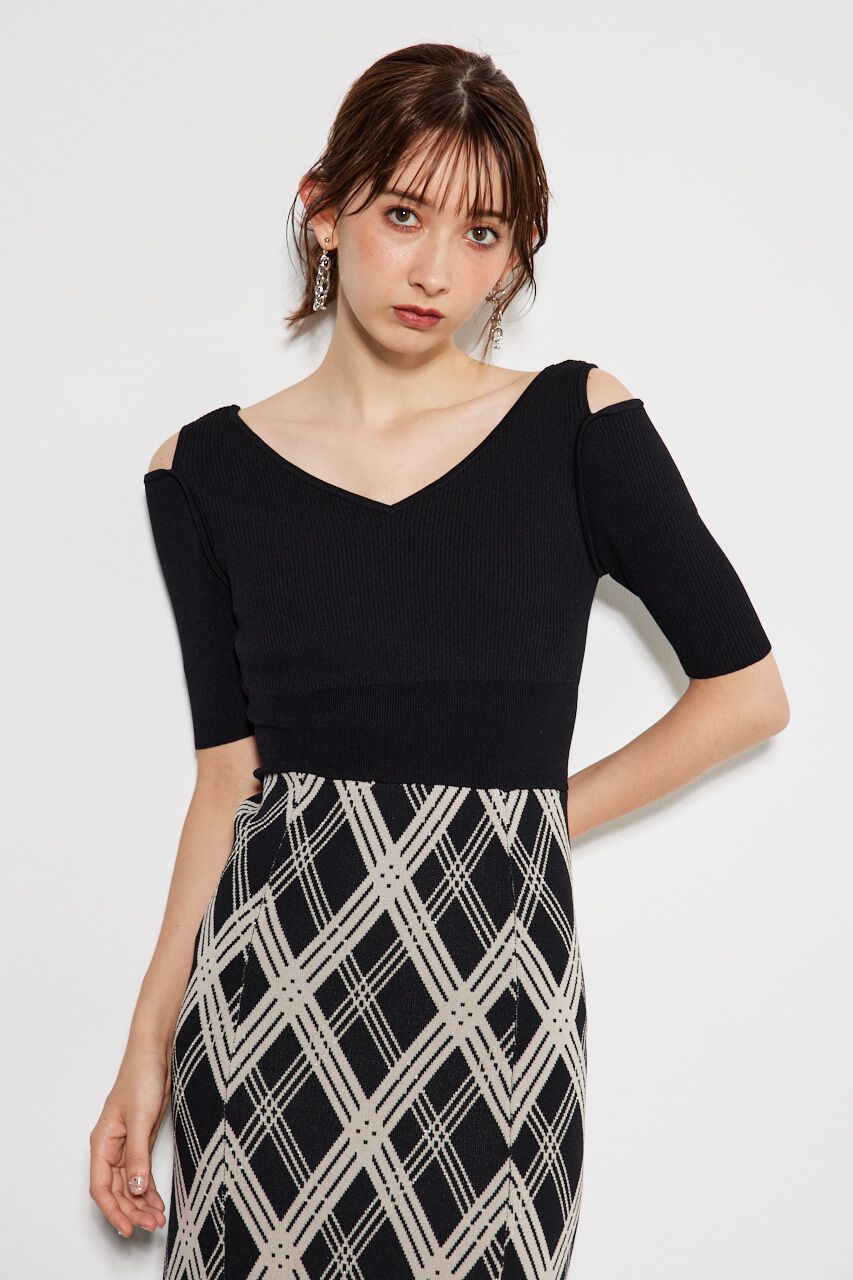 rienda「2WAYランダムチェックグリッターKnit OP」|ワンピース|