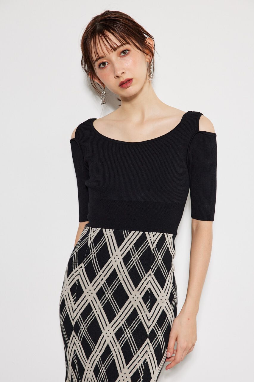 rienda「2WAYランダムチェックグリッターKnit OP」|ワンピース|