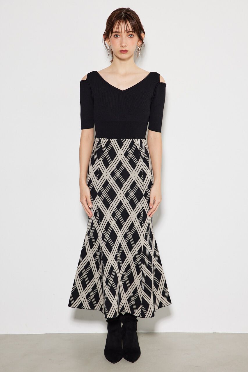 rienda「2WAYランダムチェックグリッターKnit OP」|ワンピース|