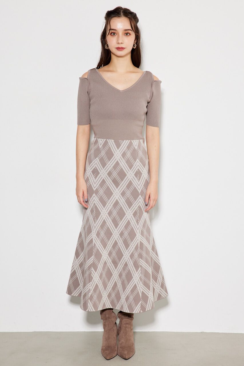 rienda「2WAYランダムチェックグリッターKnit OP」|ワンピース|