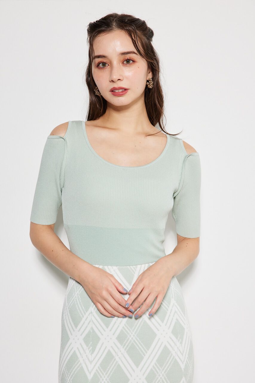 rienda「2WAYランダムチェックグリッターKnit OP」|ワンピース|