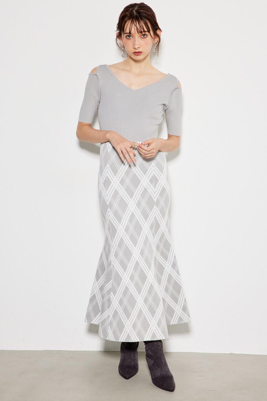 rienda「2WAYランダムチェックグリッターKnit OP」|ワンピース|GRY