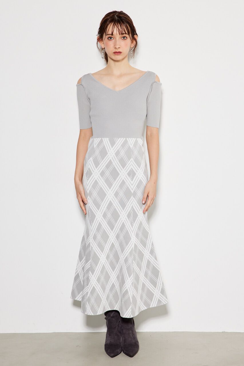 rienda「2WAYランダムチェックグリッターKnit OP」|ワンピース|