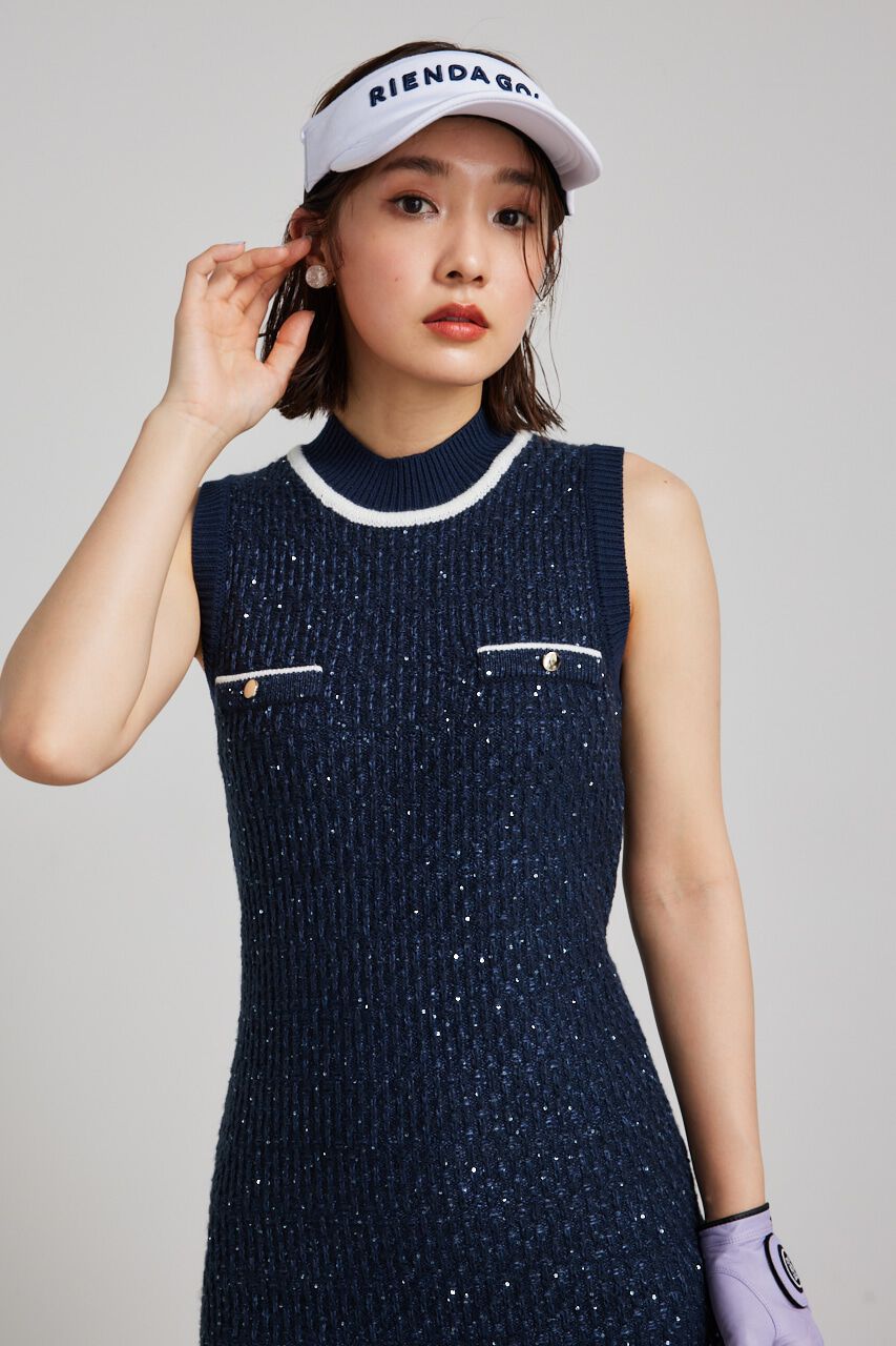 rienda「シャイニーツイードモックネックニットOP」|ワンピース|