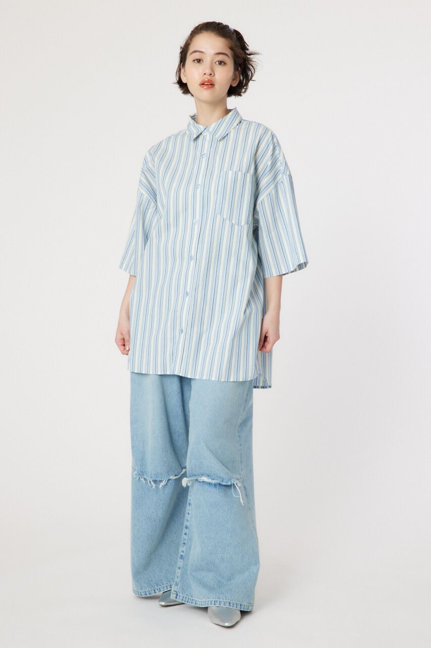 RODEO CROWNS「マルチストライプ ルーズハーフスリーブシャツ」|シャツ・ブラウス|