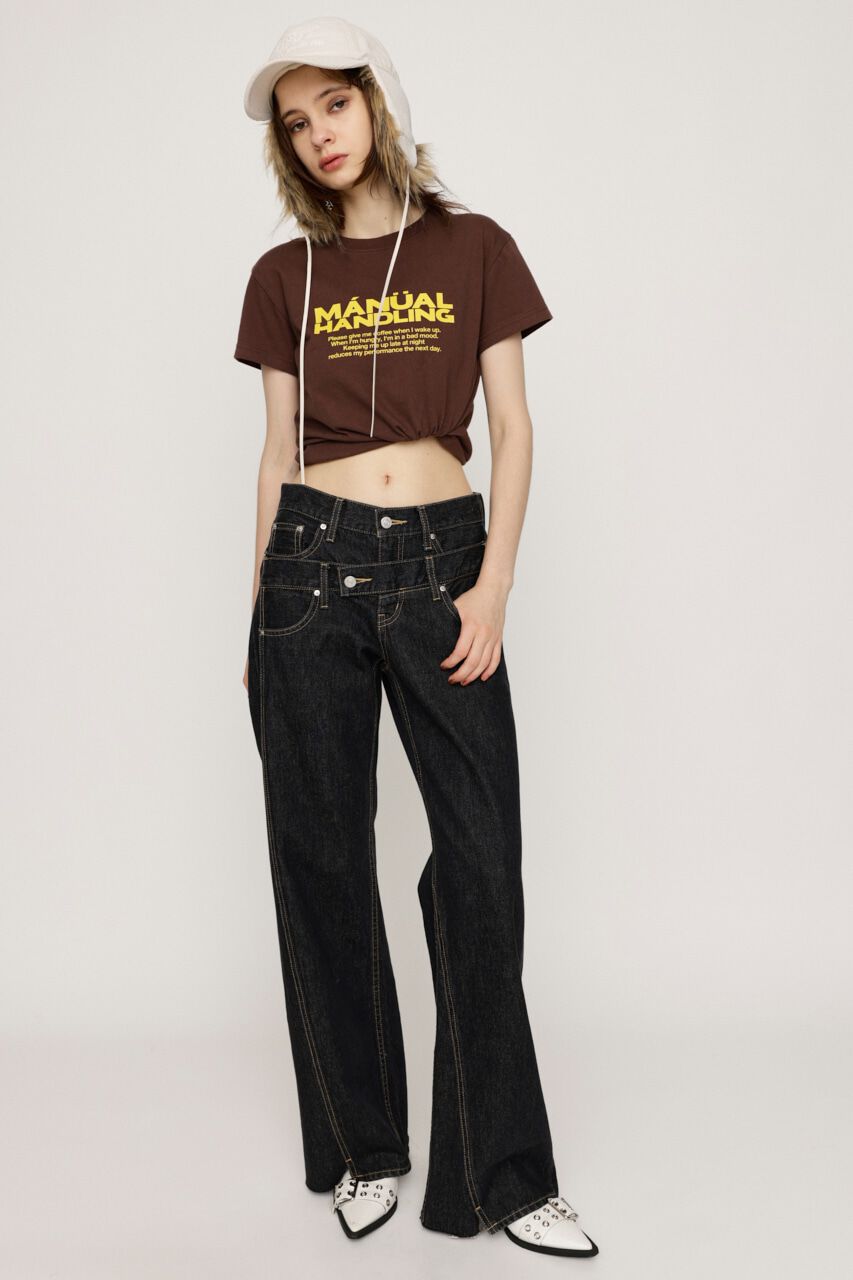 SLY「DOUBLE BELT WIDE FLARE PT-C」|デニム|BLK