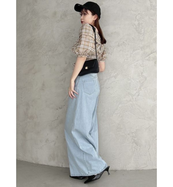 dazzlin「ダブルハイウエストワイドデニムパンツ」|デニム|
