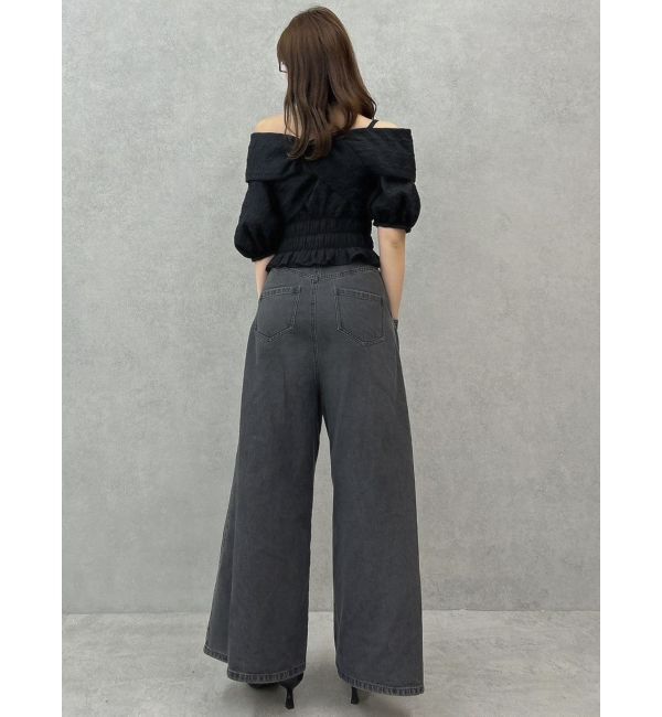 dazzlin「ダブルハイウエストワイドデニムパンツ」|デニム|