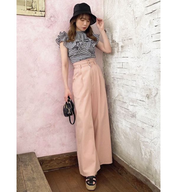 dazzlin「ダブルハイウエストワイドデニムパンツ」|デニム|