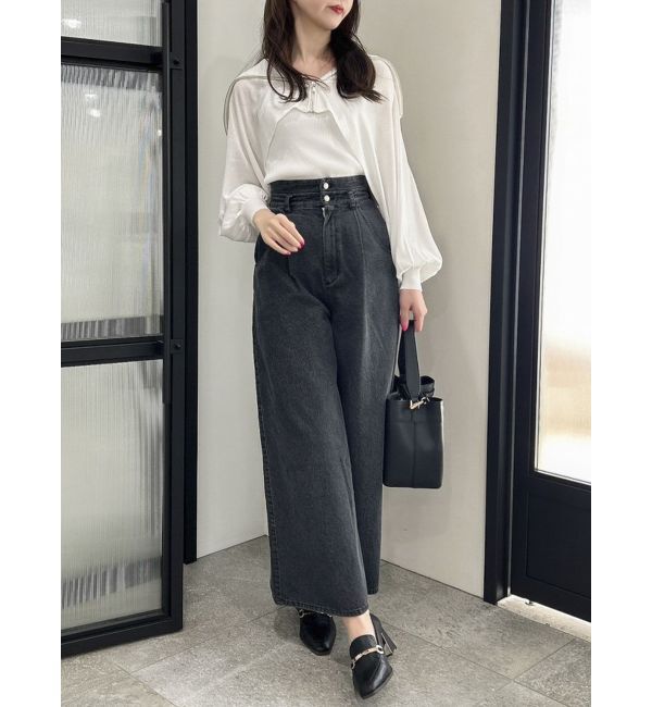 dazzlin「ダブルハイウエストワイドデニムパンツ」|デニム|