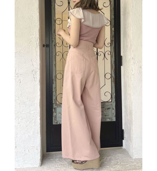 dazzlin「ダブルハイウエストワイドデニムパンツ」|デニム|