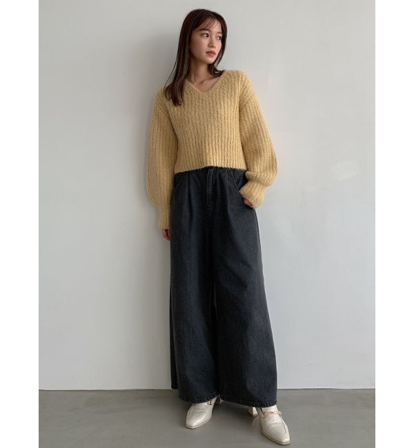 dazzlin「ダブルハイウエストワイドデニムパンツ」|デニム|