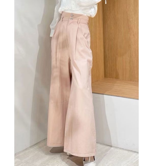 dazzlin「ダブルハイウエストワイドデニムパンツ」|デニム|ピンク