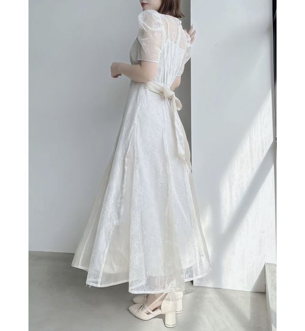 dazzlin「ラメチュールレースパイピングドレス」|ドレス|アイボリー