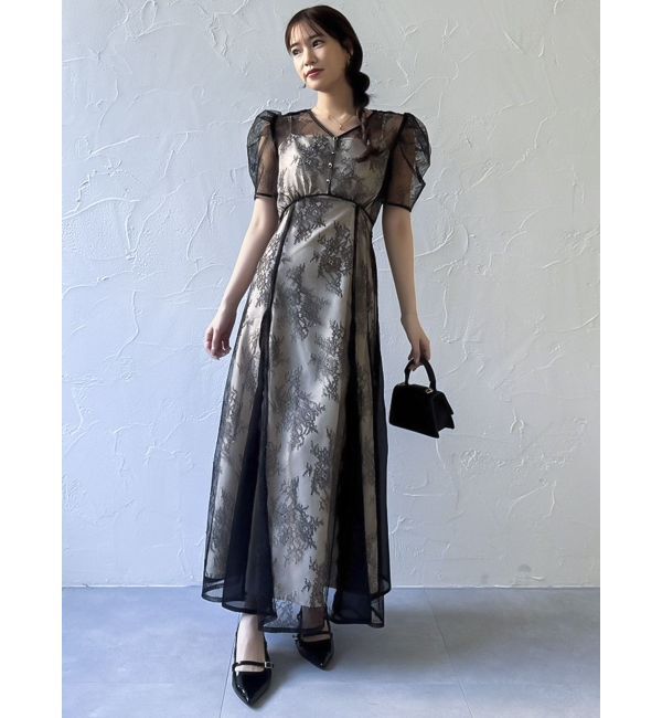 dazzlin「ラメチュールレースパイピングドレス」|ドレス|