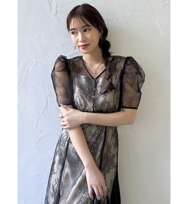 dazzlin「ラメチュールレースパイピングドレス」|ドレス|