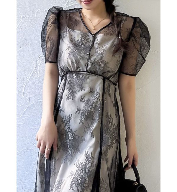 dazzlin「ラメチュールレースパイピングドレス」|ドレス|