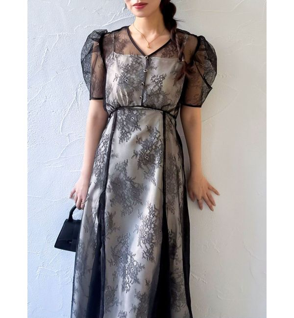 dazzlin「ラメチュールレースパイピングドレス」|ドレス|