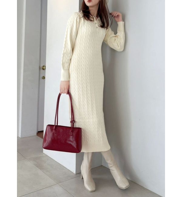 dazzlin「【POLO BCSコラボ/20周年記念復刻！】ケーブルポロニットワンピース」|ワンピース|オフホワイト