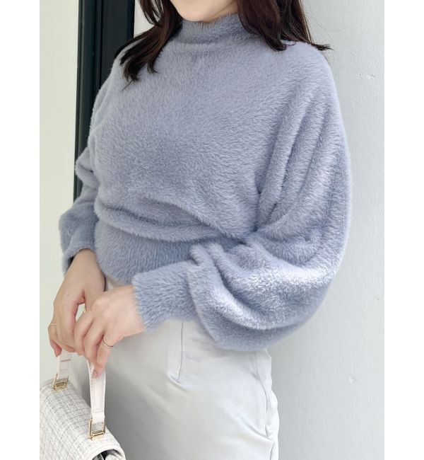 MERCURYDUO「ハイネックミニシャギーコンパクトニット」|ニット・セーター|ブルー