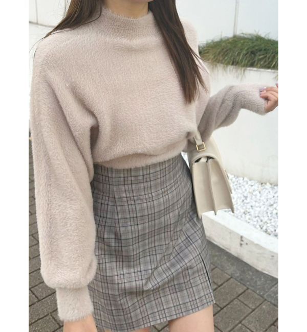 MERCURYDUO「ハイネックミニシャギーコンパクトニット」|ニット・セーター|ブラウン