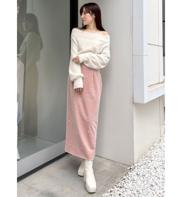 MERCURYDUO「オフショルミニシャギーニット」|ニット・セーター|