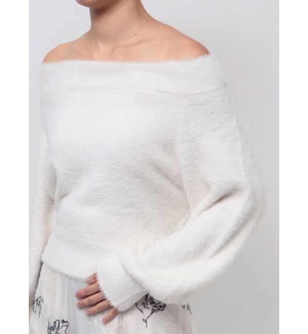 MERCURYDUO「オフショルミニシャギーニット」|ニット・セーター|