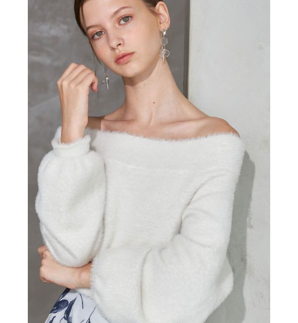 MERCURYDUO「オフショルミニシャギーニット」|ニット・セーター|
