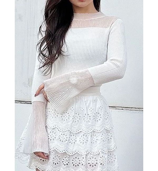 MERCURYDUO「シアー切替フレアスリーブニット」|ニット・セーター|