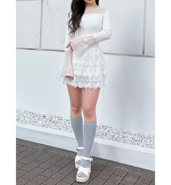 MERCURYDUO「シアー切替フレアスリーブニット」|ニット・セーター|