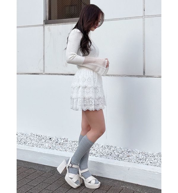 MERCURYDUO「シアー切替フレアスリーブニット」|ニット・セーター|