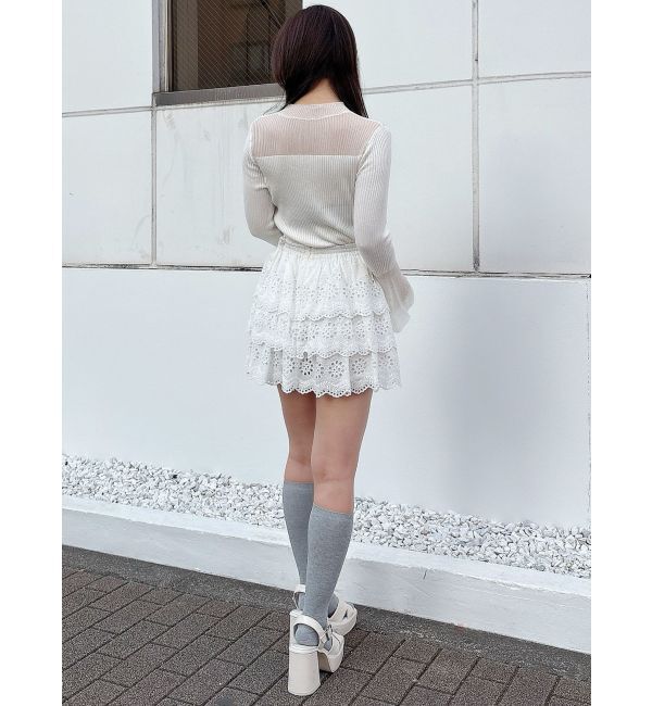 MERCURYDUO「シアー切替フレアスリーブニット」|ニット・セーター|