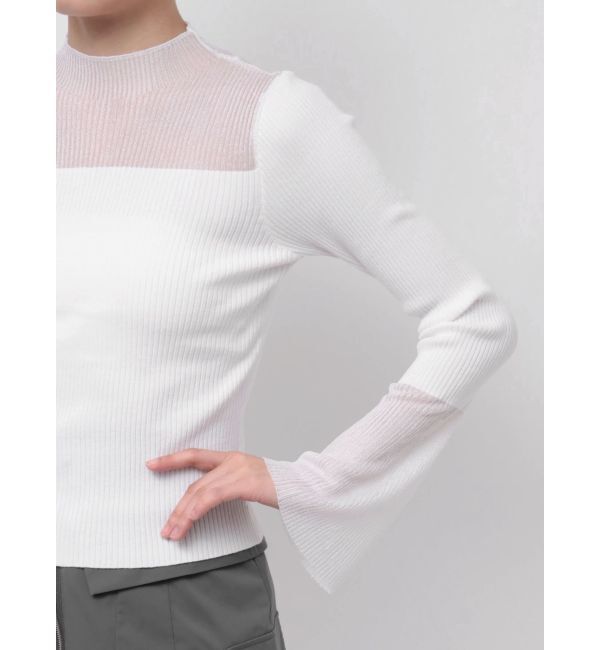 MERCURYDUO「シアー切替フレアスリーブニット」|ニット・セーター|