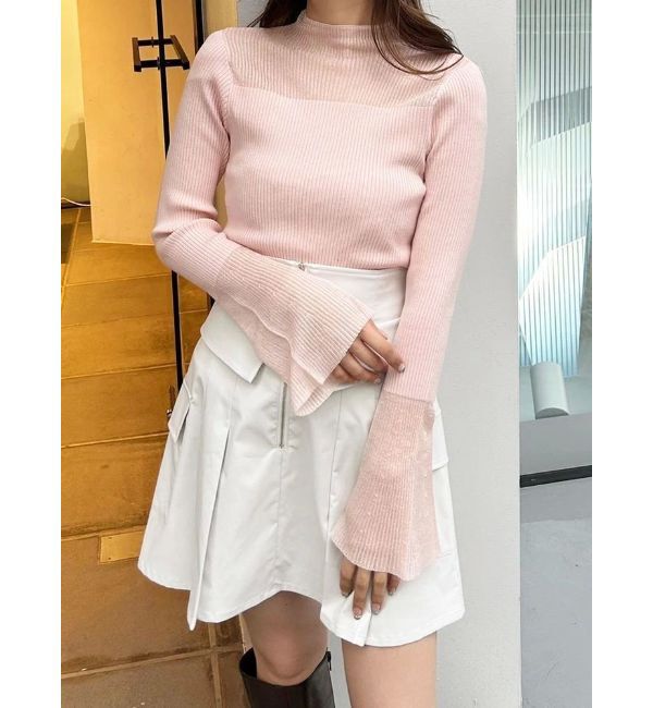 MERCURYDUO「シアー切替フレアスリーブニット」|ニット・セーター|ピンク