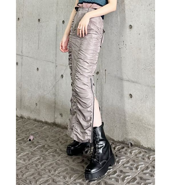 MURUA「シャーリングロングスカート」|スカート|グレー