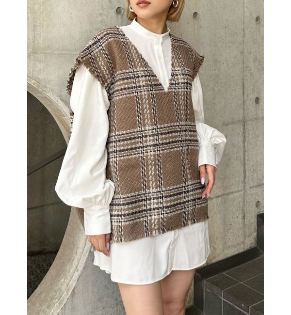 MURUA「オリジナルツイードシャツワンピース【2way】」|ワンピース|モカ