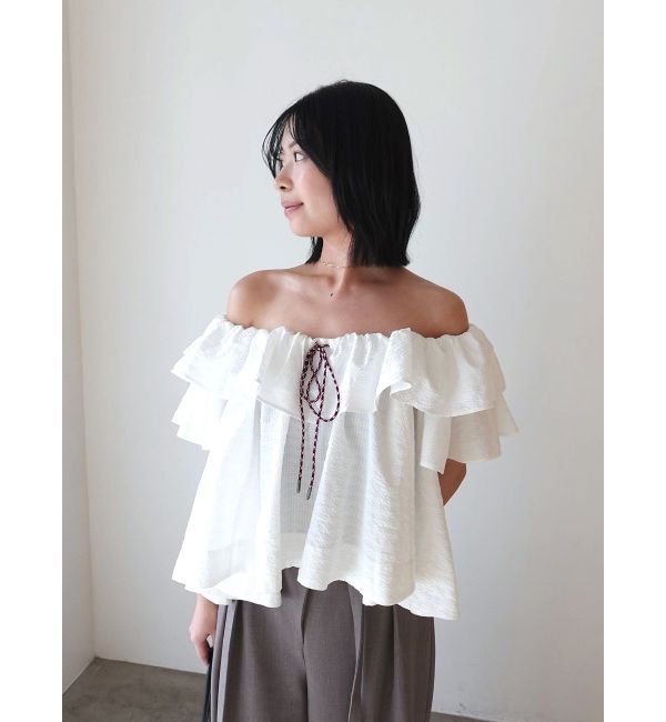LAGUNAMOON「【FILA別注】フリルオフショルブラウス」|シャツ・ブラウス|