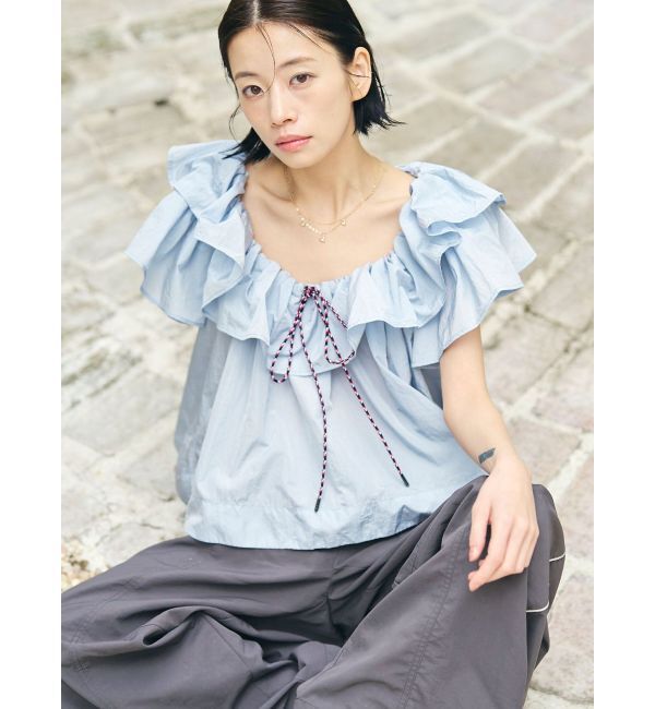 LAGUNAMOON「【FILA別注】フリルオフショルブラウス」|シャツ・ブラウス|アイスブルー