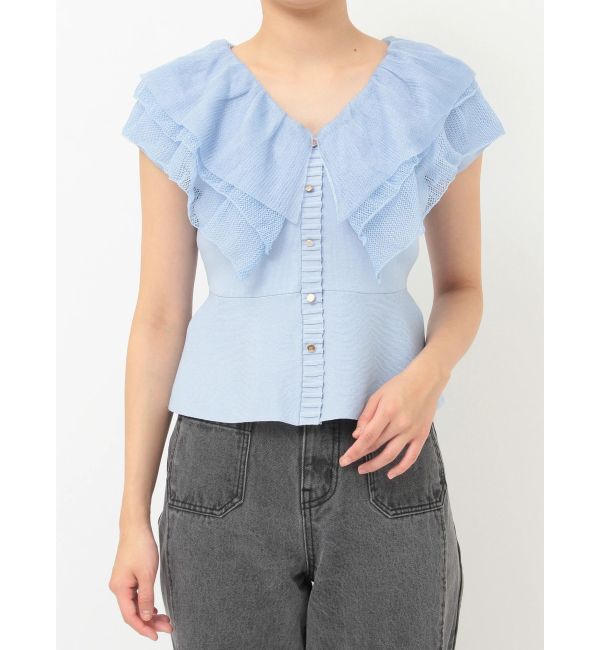 LAGUNAMOON「メッシュフリルペプラムニットプルオーバー」|ニット・セーター|